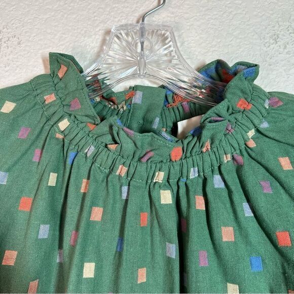 Ro & De Green Box Long Sleeve Button Down at Back Ruffle Round Neck Womens Small - Picture 2 of 7
